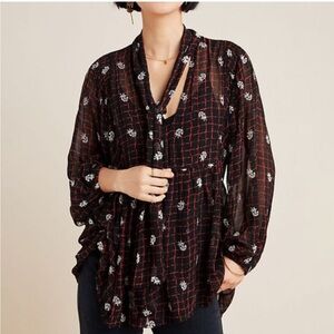 Anthro Black Floral Blouse